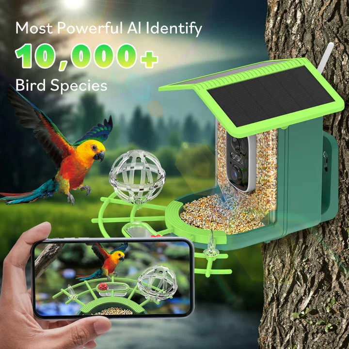 Smart Garden Ai - Intelligenter KI-Vogelfutterspender mit Vogelerkennung, HD-Kamera, Solarbetrieb
