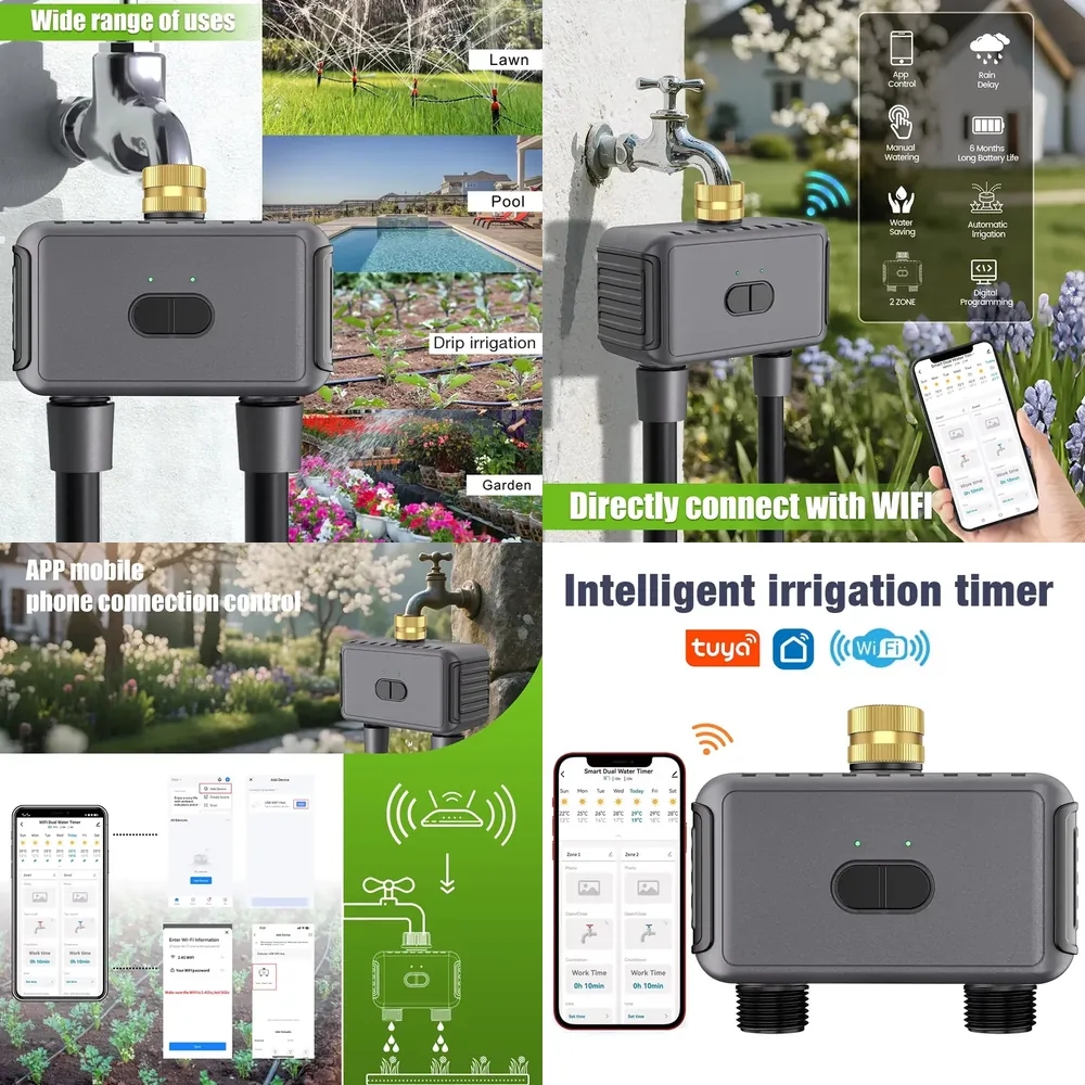 Smart Garden Irrigation System - WAP01 WLAN-App-gesteuerter Doppel-Schlauch-Bewässerungstimer, intelligenter Timer mit