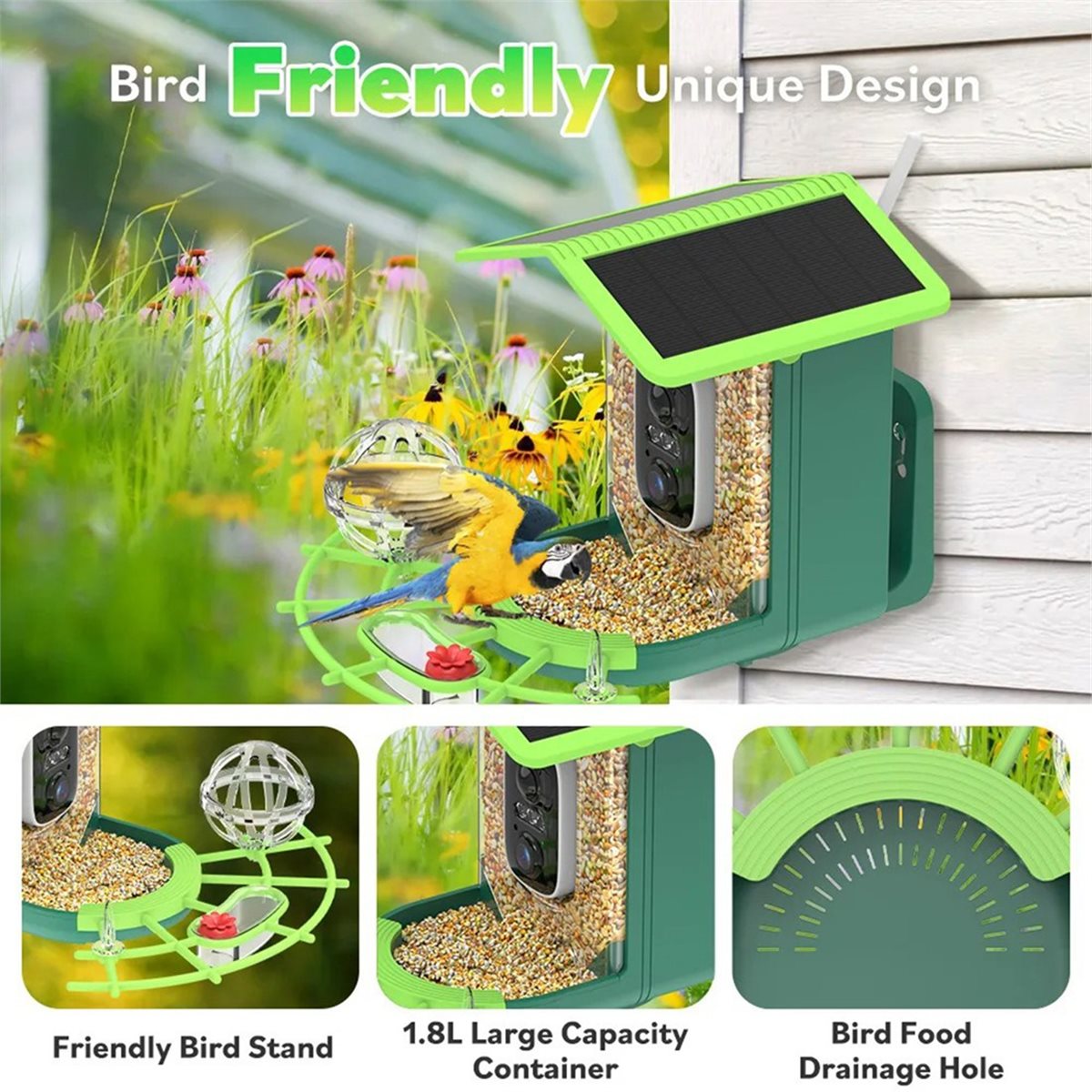 Smart Garden Ai - ABPP Intelligente Vogelfutterkamera mit KI-Artenidentifikation, Solarbetrieben,
