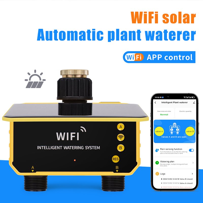 App Smart Garden - WLAN 1/2-Wege-Solar-Bewässerungstimer mit Smart-App-Steuerung, automatisches Bewässerungssystem,