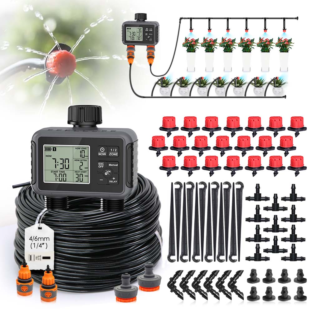 Smart Garden Irrigation System - Duale Zonen Unabhängige LCD-Anzeige Gartenbewässerungstimer Automatisches