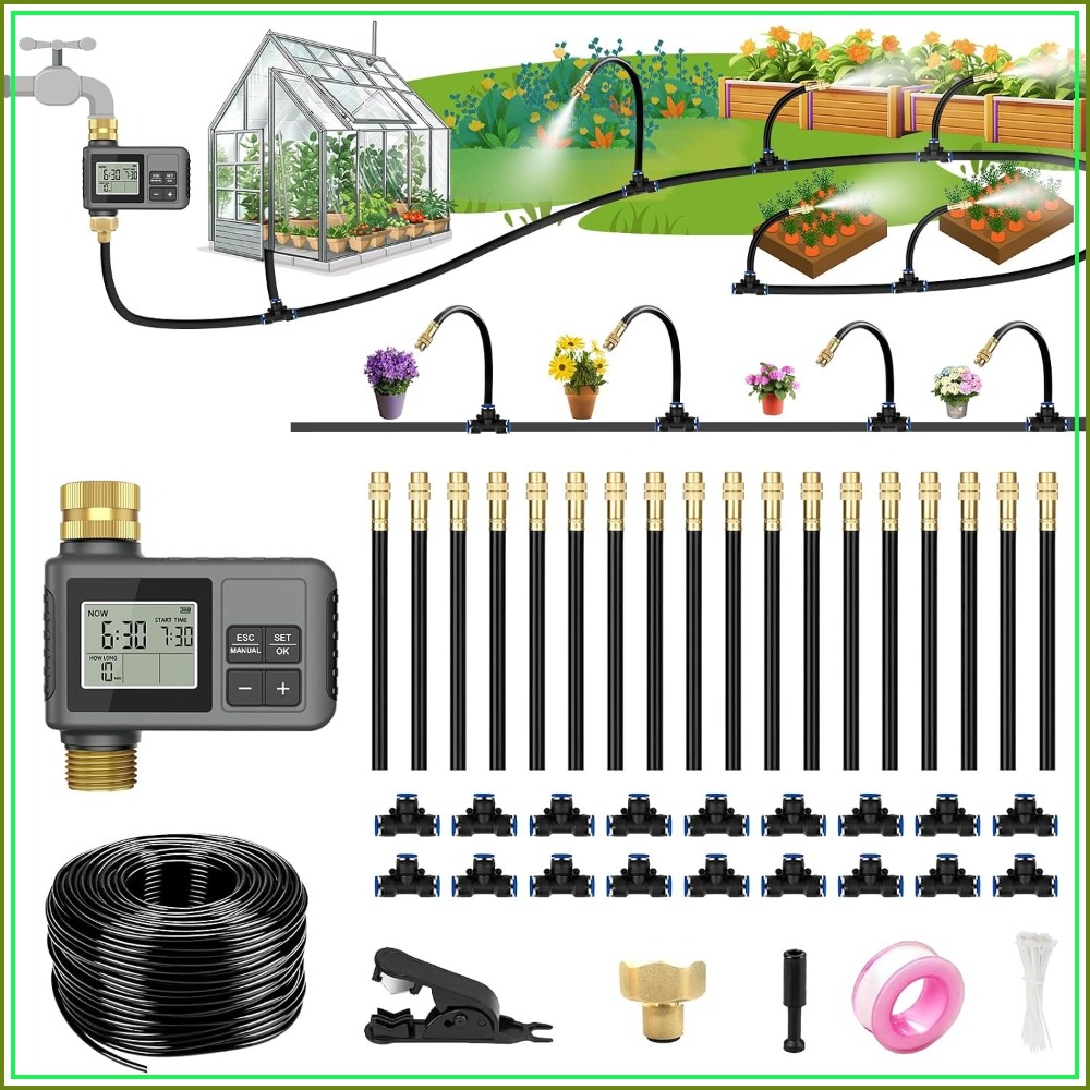 Smart Garden Raised Bed - 60FT Tropfbewässerungssystem mit Smart-Wassertimer, Messinganschlüssen, 360°