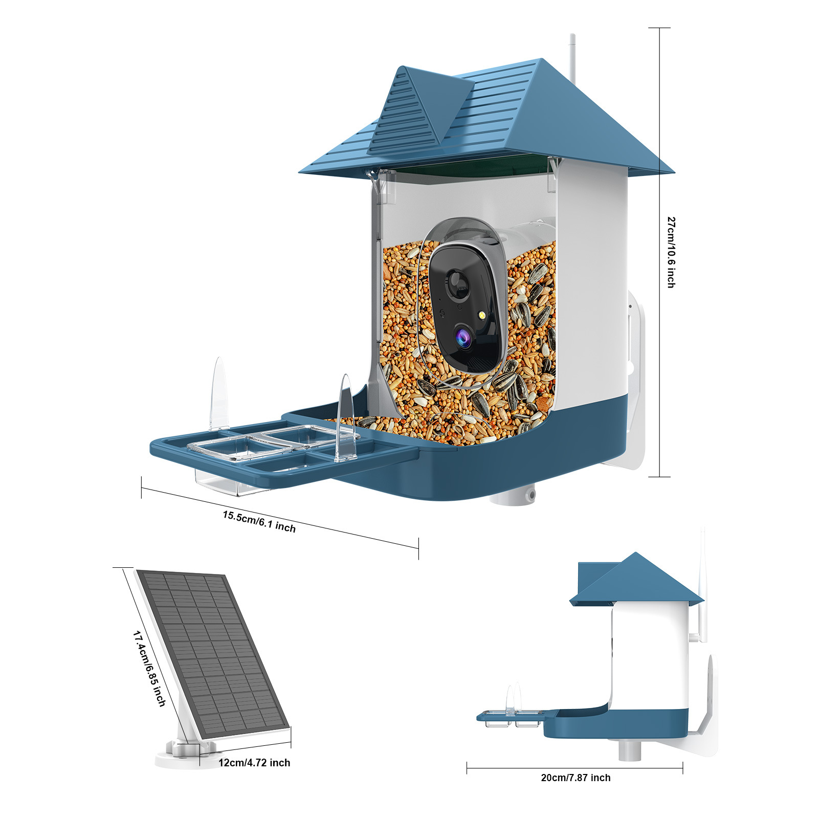 Smart Garden Ai - Solarbetriebener Vogelfutterspender, KI-gesteuerte automatische Erkennung, wasserdicht,